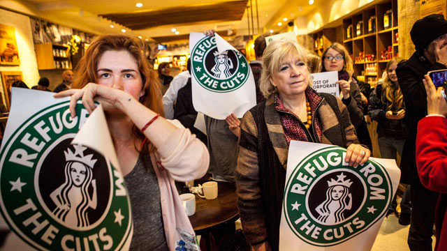 Protesters at the Conduit Street branch of Starbucks